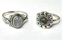2 Gorgeous Sterling Moonstone Rings Size 5.5 & 7