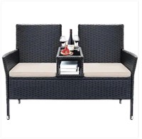 Wicker Patio Outdoor Loveseat with Beige Cushion