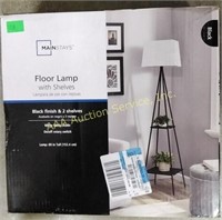 Floor lamp with shelves, missing shade, black