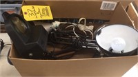 ASSORTED LAMPS, BULBS, AND A MAGNIFIER