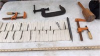 TOOL BAG WITH CLAMPS, WOOD FILES, AND A WOOD