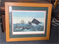 Framed Currier & Ives the sperm whale in a flurry