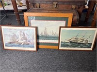 Framed Currier and Ives ship pictures