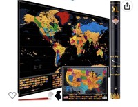 XL Scratch Off World Map with 233 Flags – 36 x 24