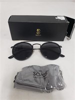 SOJOS Retro Round Sunglasses, Dark Black/Grey