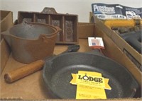 TRAY- CAST IRON PAN, LEAD MOLDS AND POURERS