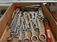TRAY OF TOOLS, WRENCHES, MISC