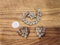 Rhinestone Pin, Earrings, Marked Weiss