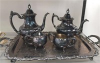 SILVER PLATED TEA SET AND TRAY