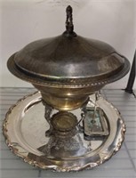SILVER PLATED CHAFFING DISH AND PLATTER