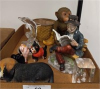 TRAY OF FIGURINES, PAPERWEIGHTS, MISC