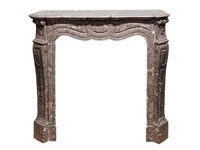 ANTIQUE CARVED GREY MARBLE FIREPLACE MANTLE