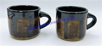 Pair of Stoneware Pottery Mugs - Unable To Read