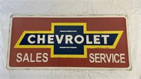 Chevrolet Sales Service Metal Sign 27"x12.5”