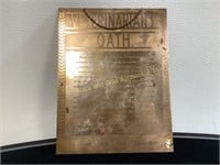 Brass Plaque of Veterinarian's Oath