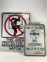 Neighborhood Watch Sign & A No Littering Sign