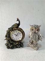 Peacock Quartz Clock & Snowy Wood Owl