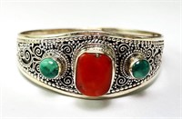 Sterling Coral/Turquoise Cuff Bracelet 38 Grams