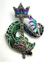 Solid Sterling Inlaid Glass Pin/Brooch 9 Grams