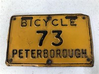 1973 PETERBOROUGH BICYCLE PLATE