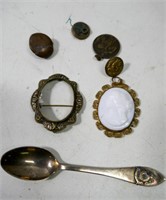 Sterling Silver Spoon, Pendant & Military Buttons
