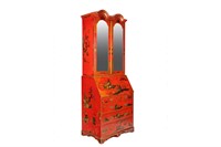 QUEEN ANNE STYLE RED PAINTED CHINOISERIE CABINET