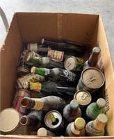 Box of vintage beer, cans and bottles