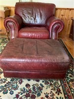 Oversize Gents Leather Parlor Chair/Ottoman