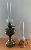 Pair of Brass and Copper Oil Lamps