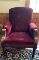 Eastlake Velvet Ticking Wood Framed Parlor Chair