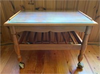 Roxton Maple Rolling Tea Table with Glass Top
