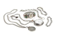 GROUP OF SILVER JEWELLERY AND WATCHES, 333g