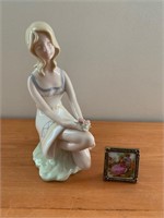 Lladro Type Figure with Danish Porcelain Dresser A