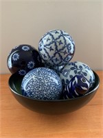 Grouping of Delft Blue Marble Balls and Bowl