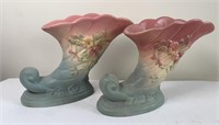 (2) HULL CORNUCOPIA VASES