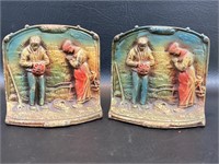 HUBLEY CAST IRON BOOKENDS "ANGELUS" Painted