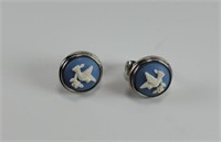 Clip-on Earrings Blue/White Bird