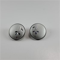 Clip Earrings - Satin finish with Etched Flower