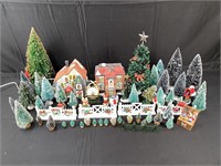 2 Lighted Christmas Houses, Trees Etc