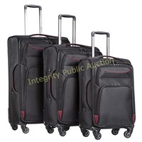 CooLife 3pc Luggage Set Softside Spinner Black/Red