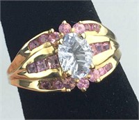 New 10K Yellow Gold Aquamarine/Pink Sapphire Ring