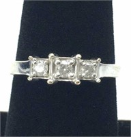 14K White Gold Triple Diamond Ring