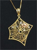 New 14K Tri-Color Gold Spider Web Necklace