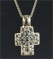 Sterling Silver Onyx Filigree Cross Necklace