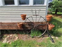 Vintage steel wheel flower planter