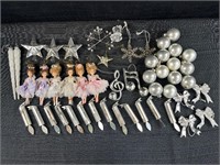 Lot of Silver Tone XMAS Ornaments&Doll Ornaments