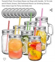 MSRP $24 Set 8 Mason Jar Glasses, Straws, Lids