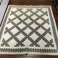 Brown, Green & Cream Hand Sewn Quilt