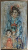 Signed Hibel Oil On Board Of Mother And Child
