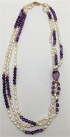 14k Gold, Amethyst & Pearl Necklace